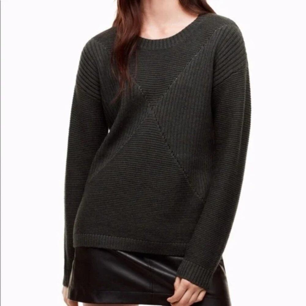 Aritzia Wilfred Free Isabelli Merino Wool Sweater Womens S Gray Waffle Knit
